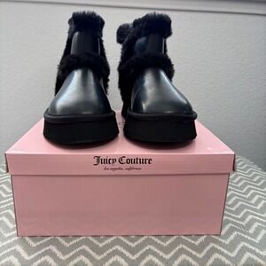 Juicy Couture JC-Ocarina Black Faux Fur Platform Ankle Boots Womens 6 NEW